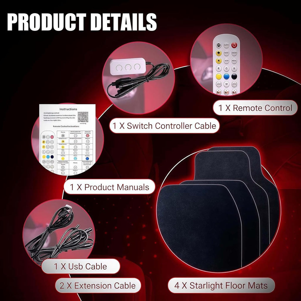 Starlight Automatten, Led-Glasfaser-Matten, 7 Farben, Wasserdicht, Rutschfest, Universal-Bodenauskleidung, Autozubehör Für SUV, Limousine, Van DC